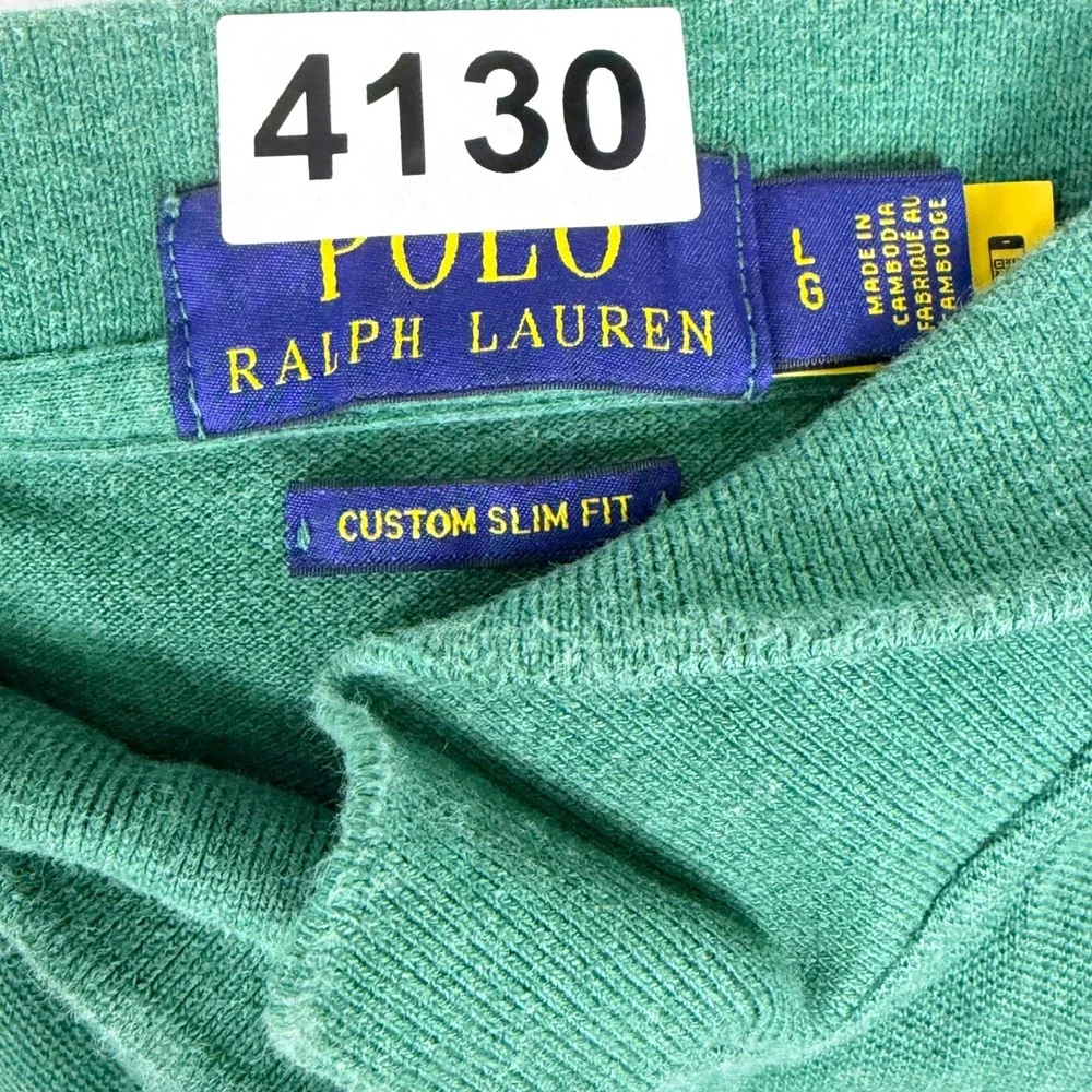 Polo Ralph Lauren Polo Shirt Mens L Green Custom Slim Fit Cotton Pique Pony Golf